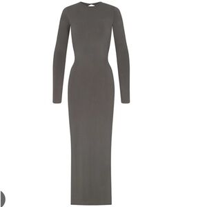 NWT SKIMS SMOOTH LOUNGE LONG SLEEVE OPEN BACK DRESS IN GUNMETAL Large N26